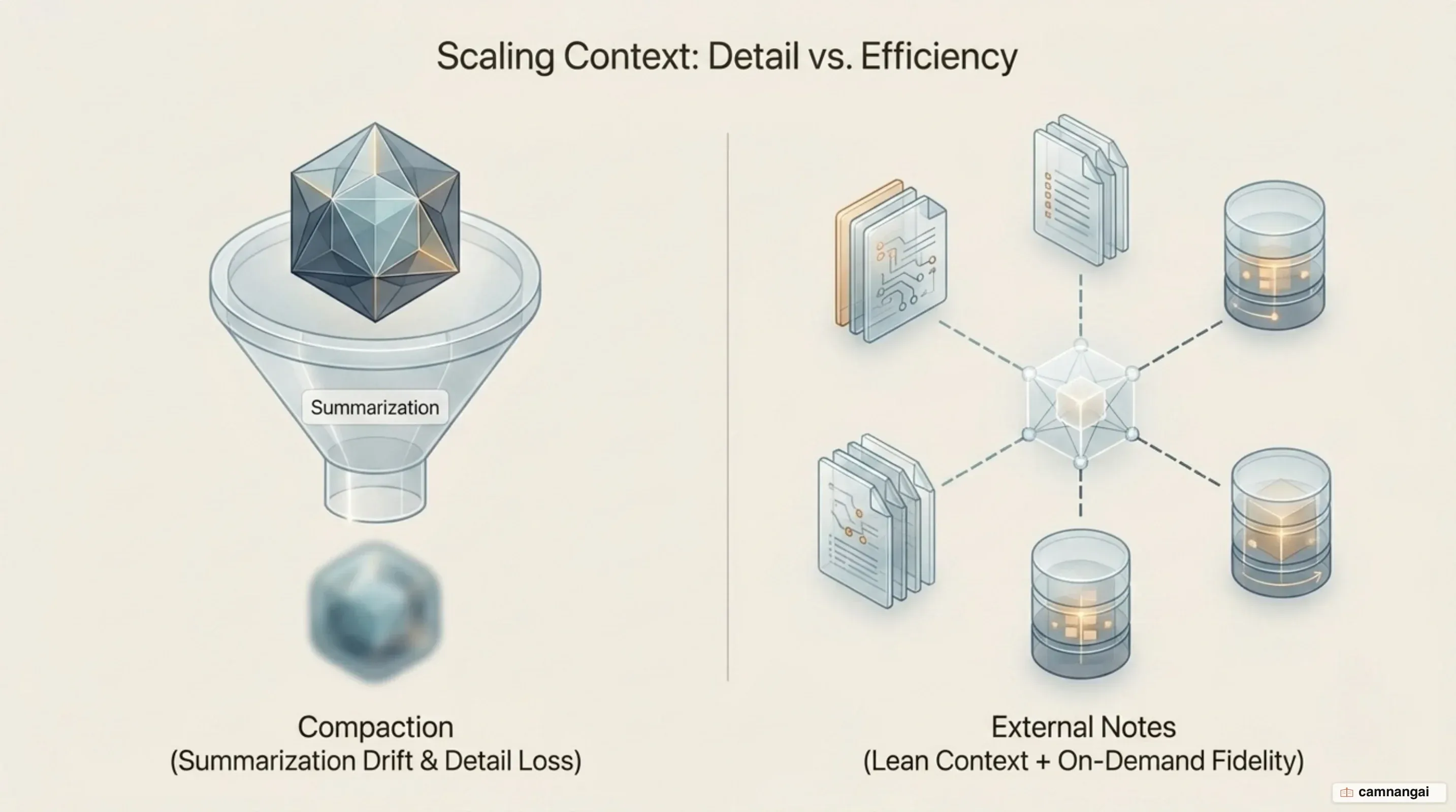 Compaction losing detail versus external notes keeping the context lean