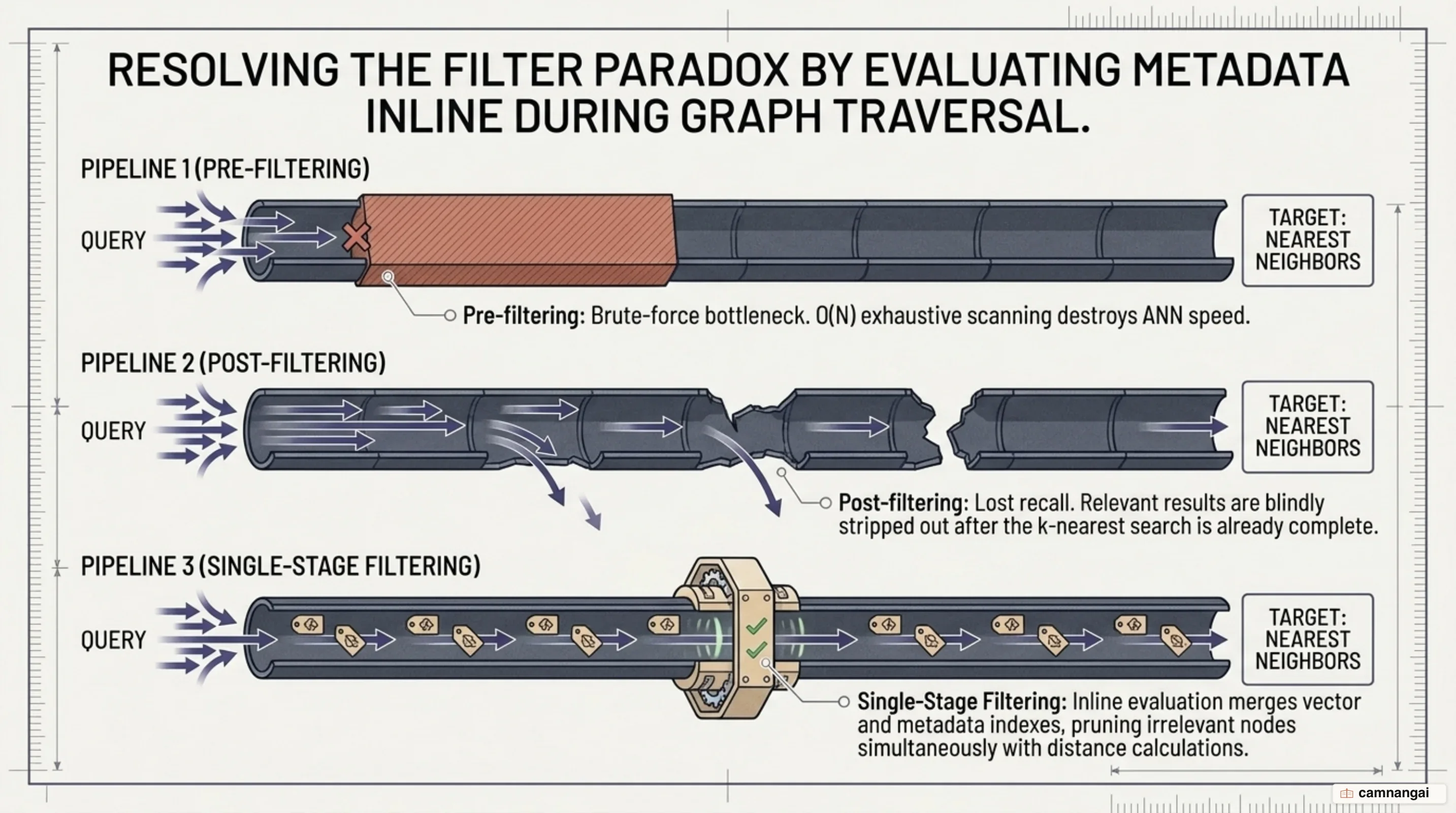 Single-stage metadata filtering during vector graph traversal
